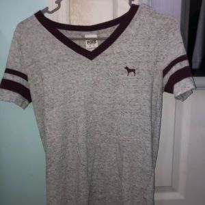 Grey and Maroon PINK t shirt